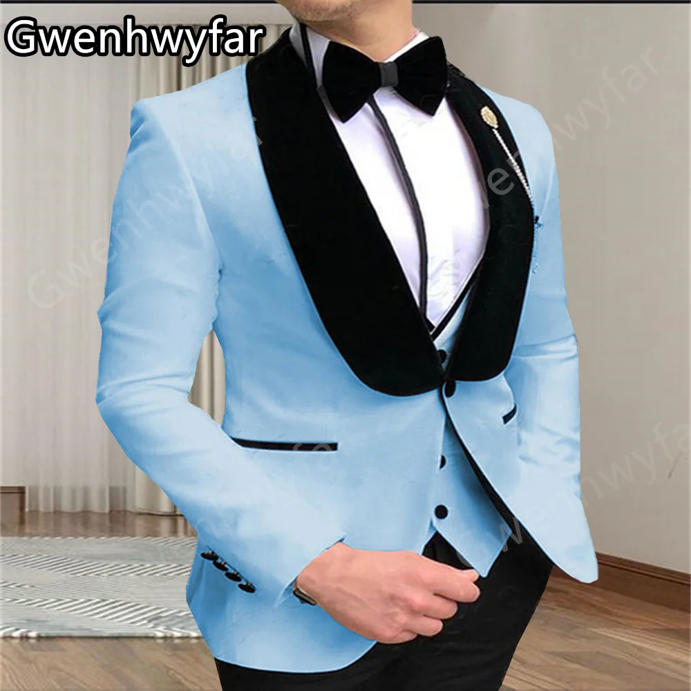 Gwenhwyfar 2025 Latest Design One Breasted Men's Suit Party Business Black Lapel There-Piece Suit (Jacket + Pants+Vest))