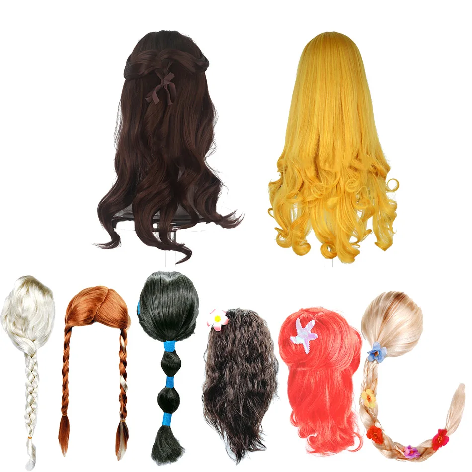 Elsa Hair Rapunzel Mermaid Elsa Anna Snow White Wig Girls Dress Up Princess Accessories Kids Princess Party Wigs Baby Girl