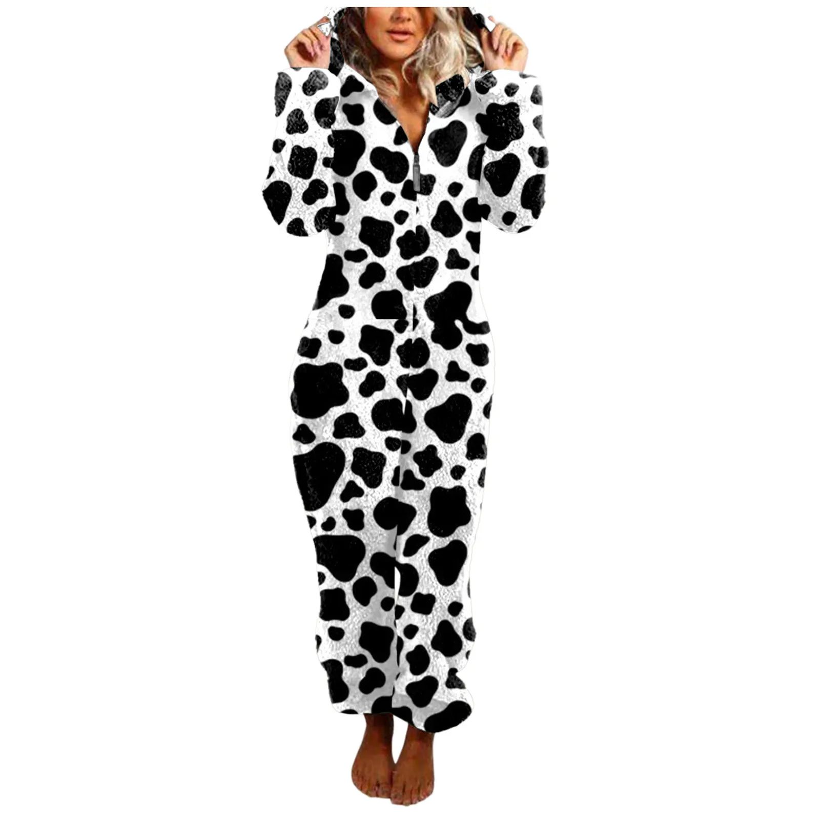 Autumn Winter Animal Leopard Tiger Print Onesies Women Long Sleeve Pajamas Hooded Jumpsuit Warm Plush Fleece Sleepwear Pijama