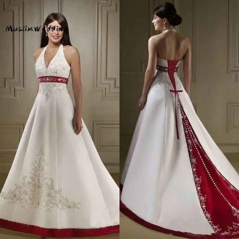 Gatsby Royal Blue Gothic Wedding Dress Sexy Halter Backless Embroidery Bridal Gown Plus Size Boho Civil Celtic Bride Customized