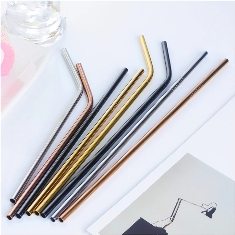 

304 stainless steel Metal straw reusable straw+1 Brush eco-friendly straw straight bend cleaning brush bar party accessories20Oz