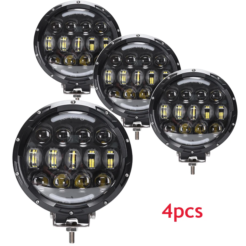 4pcs   7 inch round led work light for Jeep Trucks Offraod 4x4 With Bracket 105W led headlight bumper light for jeep wrangler