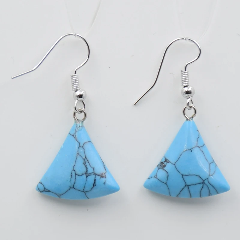 2023 Natural Stone Drop Earrings for Women Small Fan-shaped Purple Pink Quartzs Lapis Lazuli Crystal Tiger Eye Hook Earring