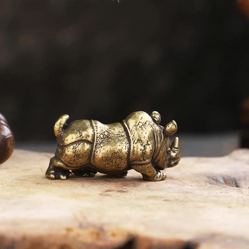 Handmade Solid Copper Rhinoceros Tea Pet Home Office Decoration Ornaments Toy Gift Desk Figurines Sculpture Mini Portable Crafts