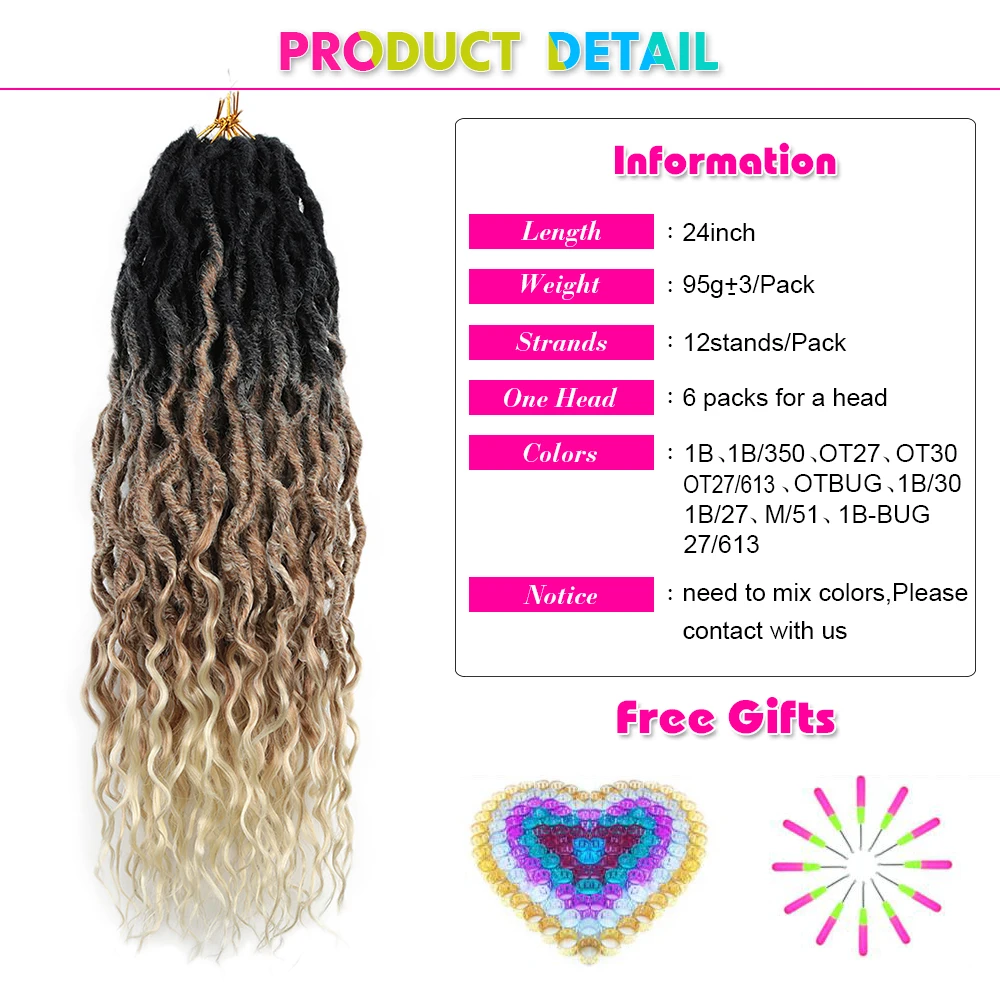 Wave Faux Locs Crochet Braid Hair Synthetic Dreadlocs Braiding Hair Extension 16-24Inch Ombre Goddess Locs Hair For Women