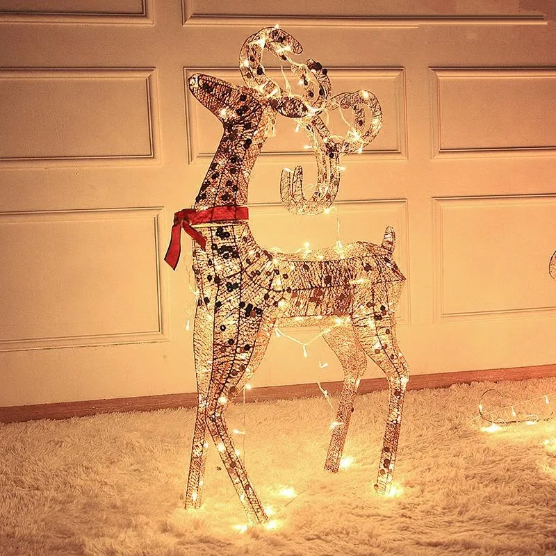 2022 Christmas luminous wrought iron elk cart ornaments Christmas elk ornaments Christmas hotel store decoration ornaments