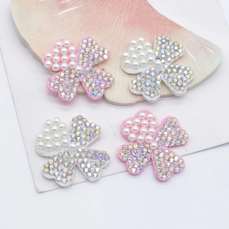 20Pcs 27mm Cherry Blossoms Rhinestone Pearl Flower Applique for DIY Clothes Hat Patches Headwear Hair Clips Bow Decor Accessory