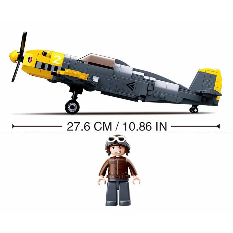 289PCS Military World War II Air Force BF-109 Fighter Building Blocks Army Weapon WW2 Airplane Classic DIY Toys For Kids