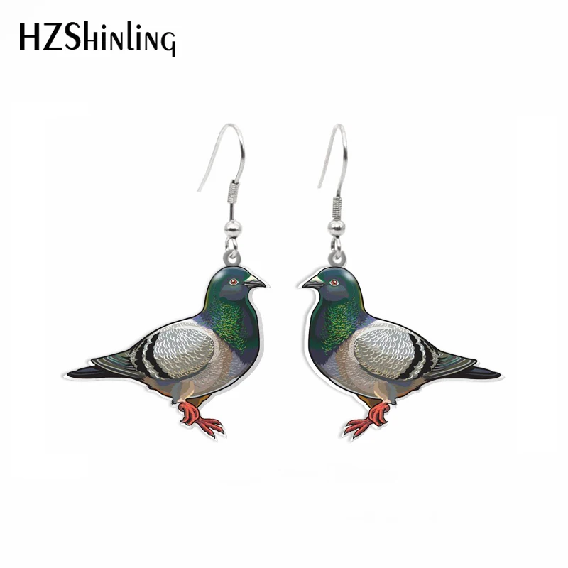 2021 New Fashion blue pigeons Birds Cartoon Acrylic Hook Earrings Dangle Drop Earrings Resin Epoxy Jewelry