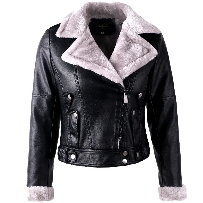 

Winter Warm Jacket Women Thick Faux Leather Coat Female Fur Leather Motorbike Short Jacket Aviator Jacket Casaco Feminino 4XL