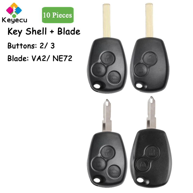 KEYECU 10 Pieces Uncut New Remote Car Key Shell Case for Renault Duster Logan Fluence Clio Master Traffic Kangoo Megane Laguna