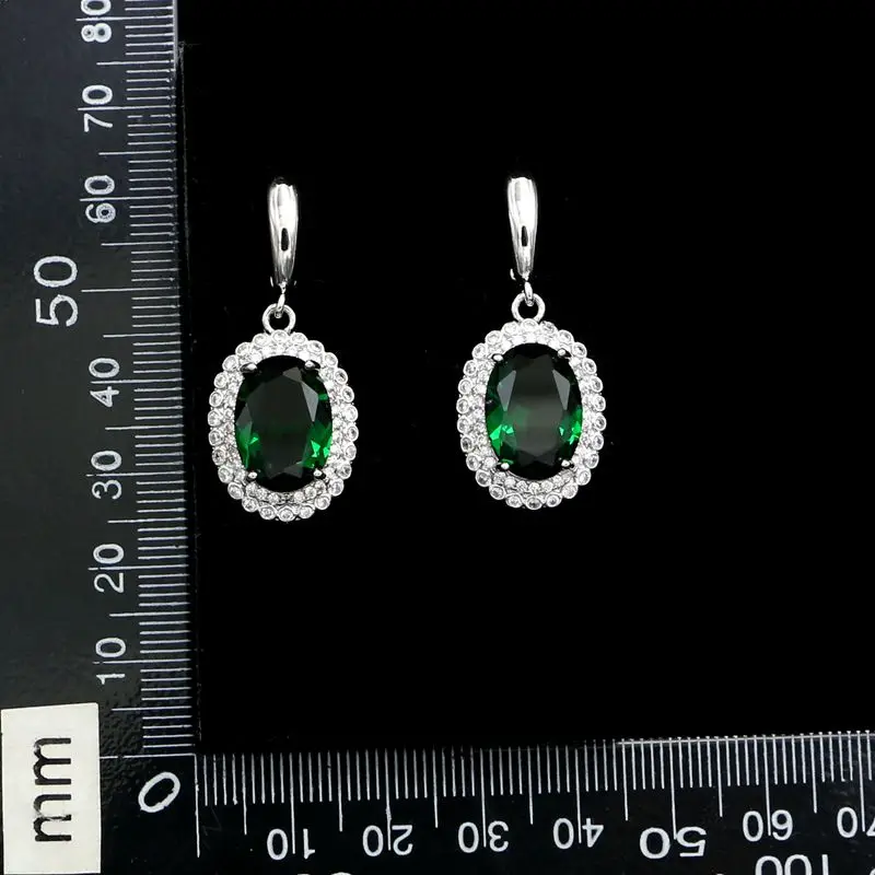 Silver 925 Earrings for Women Natural Green Cubic Zirconia White Crystal Round Stone Jewelry