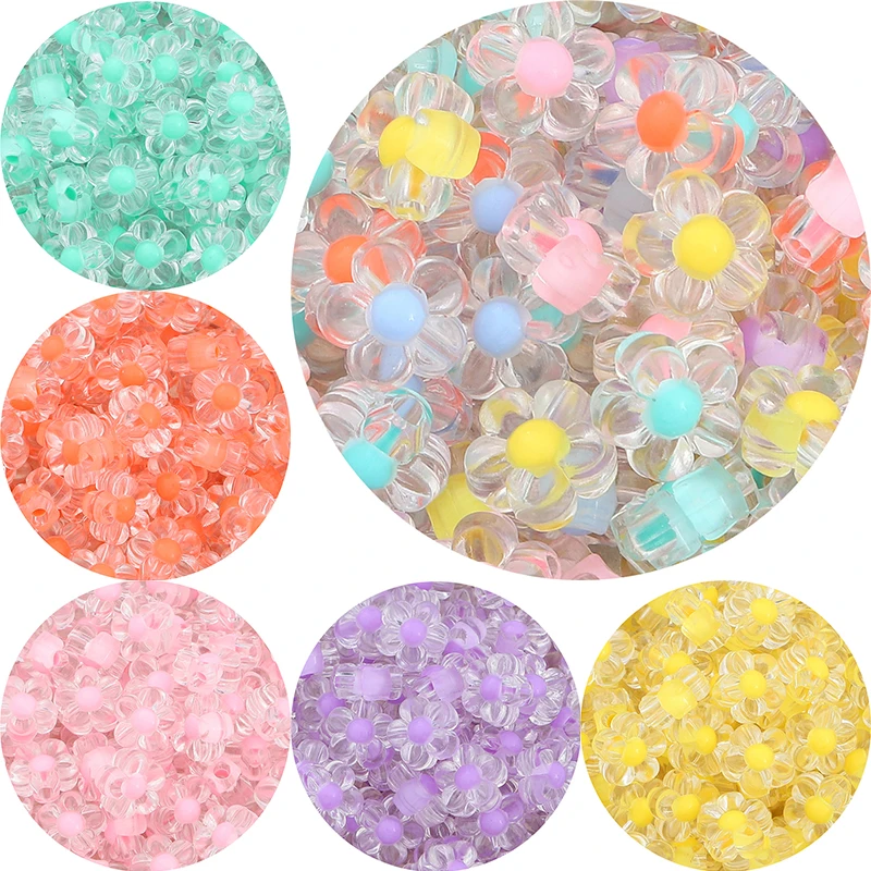 

50Pcs 12mm Clear Flower Acrylic Beads Spacer Bead DIY Cloth Accessories for Children Kids Necklace Bracelet Jewelry Making