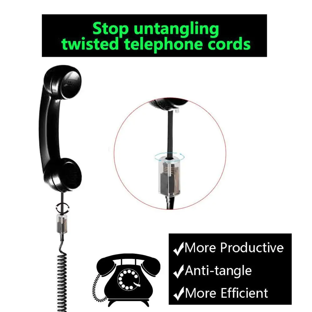 

2Pcs Telephone Cord Detanglers Universal Anti-Tangle 360° Rotating Landline Coil Cables for Phone Handset Swivel Cable Untangler