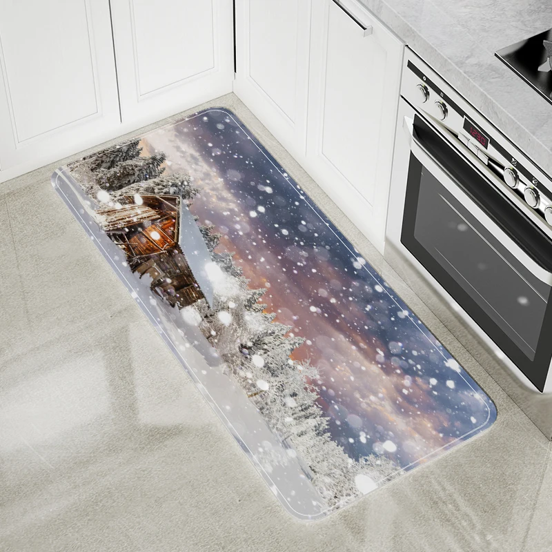 Santa On The Moon Doormat Entrance Kitchen Floor Bath Mat Christmas Elk Living Room Hallway Carpet Home Docor Rug