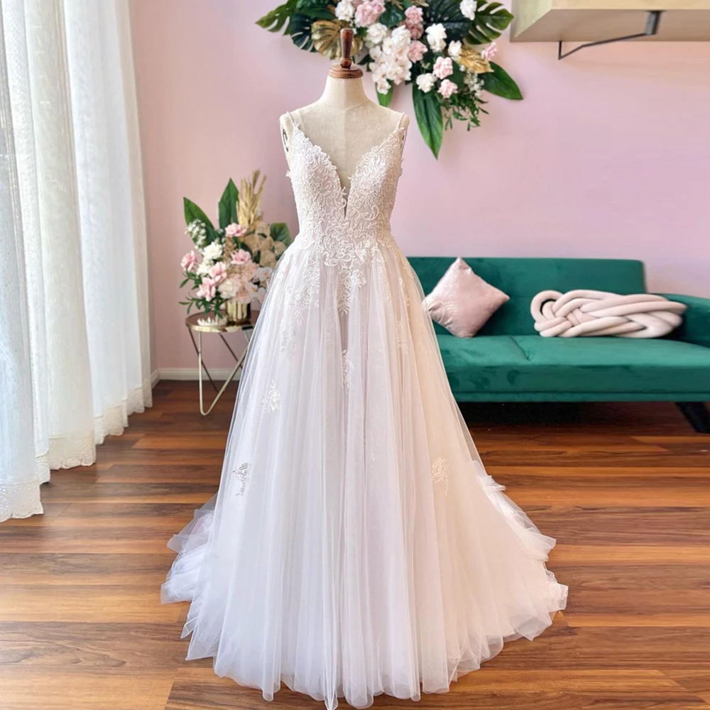 

Angelsbridep Sexy V Neck A Line Long Princess Wedding Dress Lace Appliques Train Boho Bridal Gowns Vestidos Elegantes Para Mujer