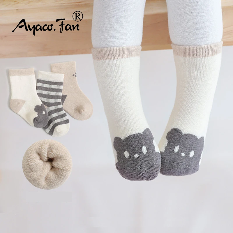 

3 Pairs/Lot Toddler Socks Newborn Baby Soft Prewalker Thick Winter Terry Cotton Girl Autumn Infant Boy Kids Cartoon Sock 0-5T