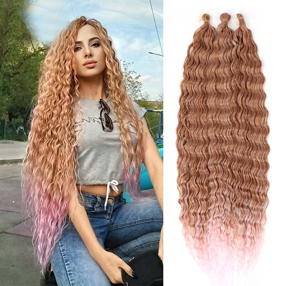 32 Inch Synthetic Pre Stretched Deep Wave Crochet Hair Yaki Ombre Braiding Hair High Temperature Fiber Extensions for Women