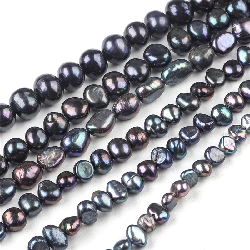 Natural Black Freshwater Pearl Beaded High Quality Rice Round Punch Beads for Jewelry Making DIY Bracelet Necklace Accessories
