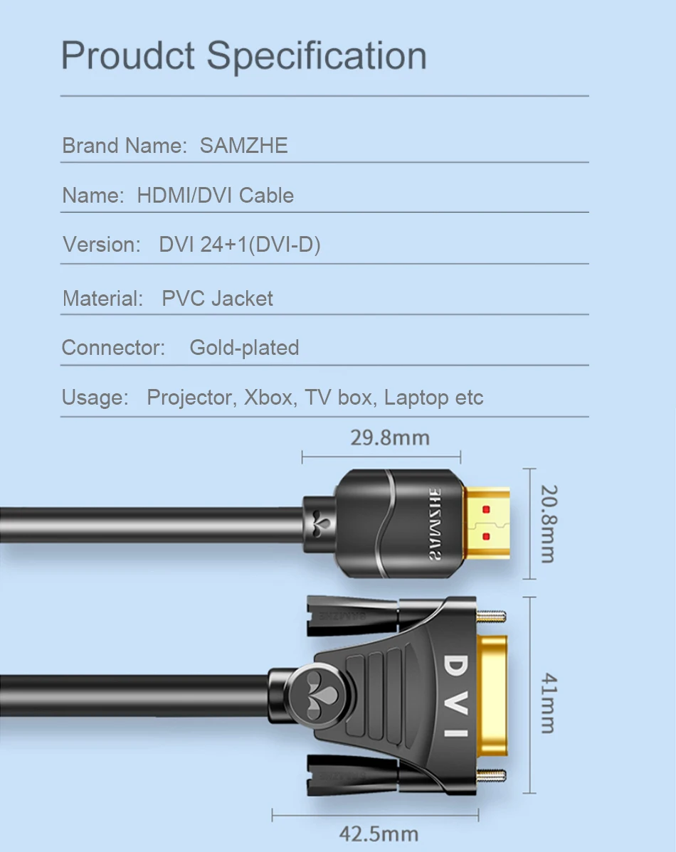 SAMZHE DVI zu HDMI-kompatibel Bi-Directional Übertragung 1080P Kabel für Computer Projektor, TV Bildschirm Xbox,Laptop – Detail 11