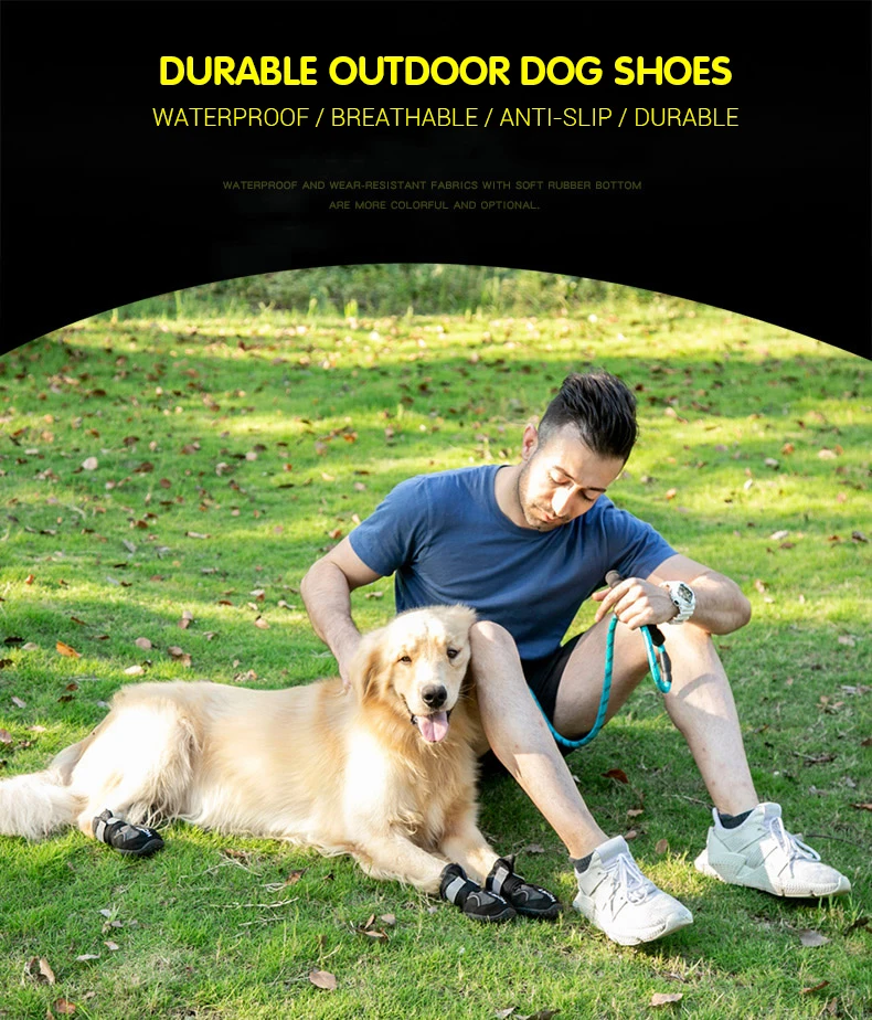 4 Teile/satz Haustier Hund Schuhe für Mittelgroße Hunde Wasserdicht Regen Schnee Hund Stiefel Langlebig Atmungsaktive Outdoor Training Wandern Hund Schuhe – Detail 2