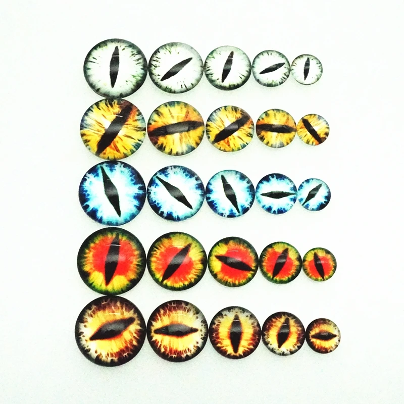 50pcs/lot Mixed with 8mm 10mm 12mm 14mm 16mm  Round In Paris Dragon Eyes Glass Cabochon Flatback Photo Cameo DIY Accessories