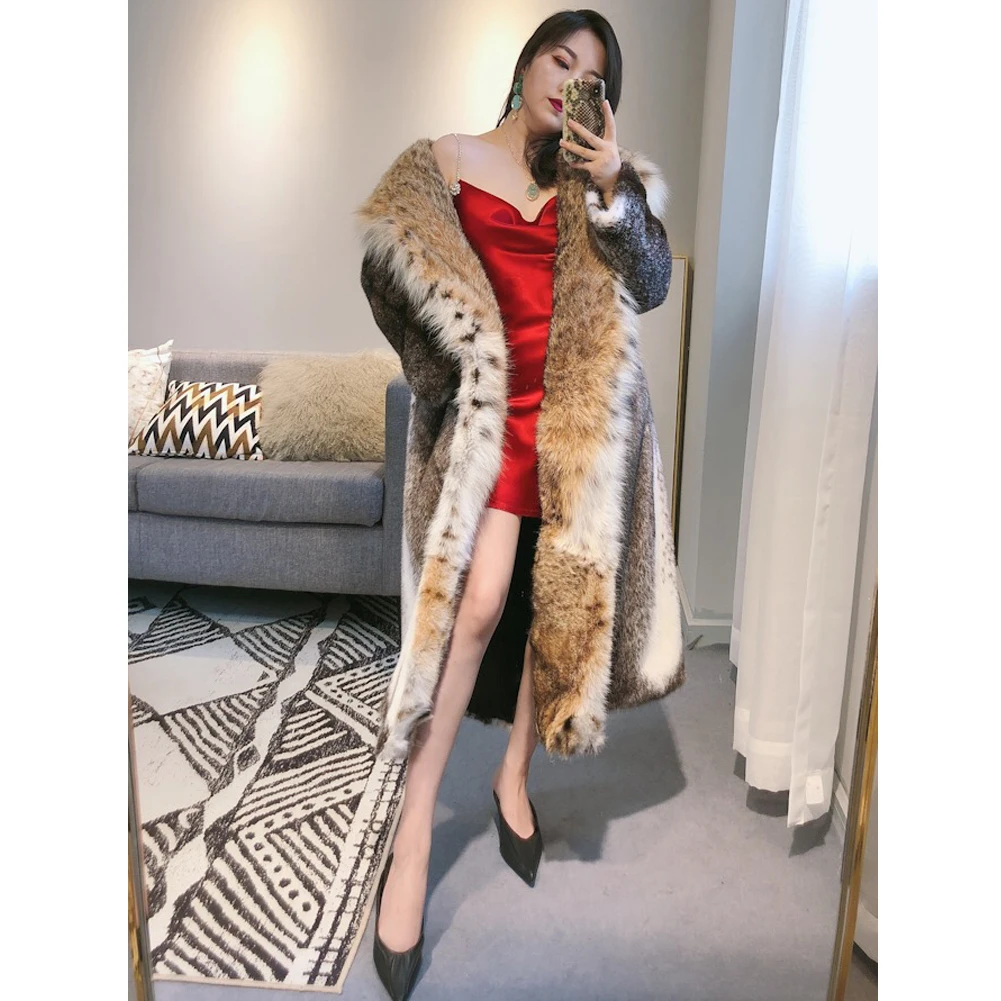 2019 ใหม่นำเข้าสตรี Mink Fur Coat กับ Bobcat ขนสัตว์ขนาดใหญ่แฟชั่นคอยาวเสื้อขนสัตว์สตรีเสื้อ