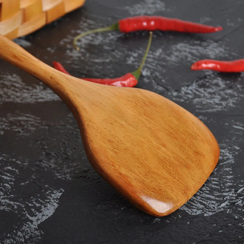 Cozinha grau alimentício de madeira colher truner wok cozinhar utensílio raspador não vara