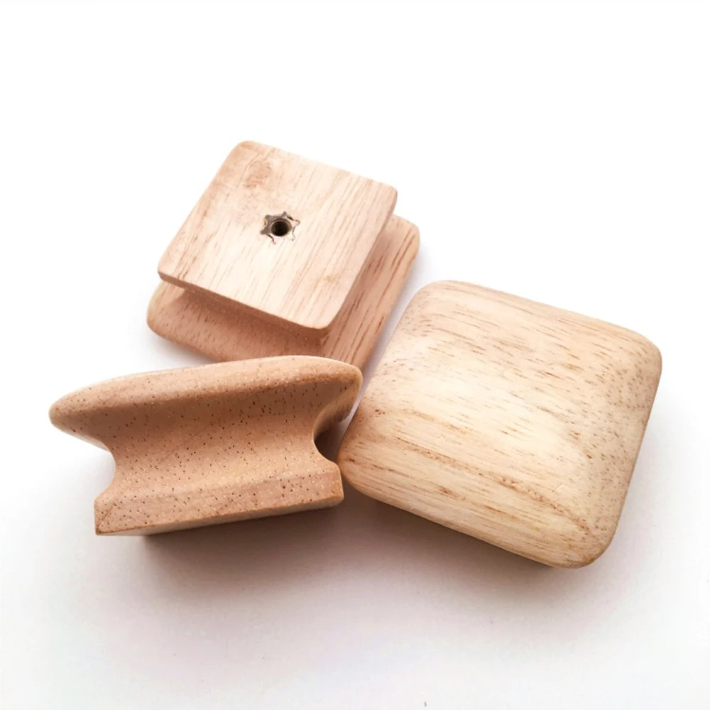 Wooden Drawer Knobs Cabinet Pulls Square Natural Wood Furniture Handles Single Hole Dressing Table Closet Door Knob with Screws
