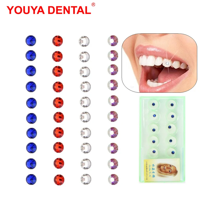 2 Box Acrylic Diamond Bur Dental Material Teeth Whitening Studs Tooth Gems Jewelry Kit With Glue Dental Crystal Tooth Decoration