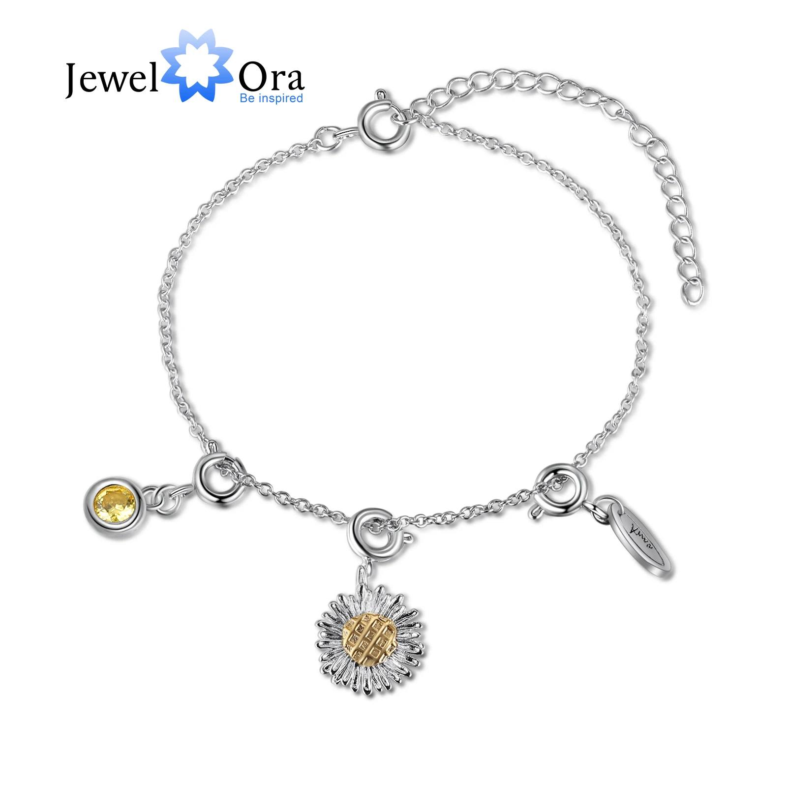 

JewelOra Personalized Sunflower Charm Bracelets for Women Customized Birthstone Name Tag Engraving Bracelet Christmas Gifts