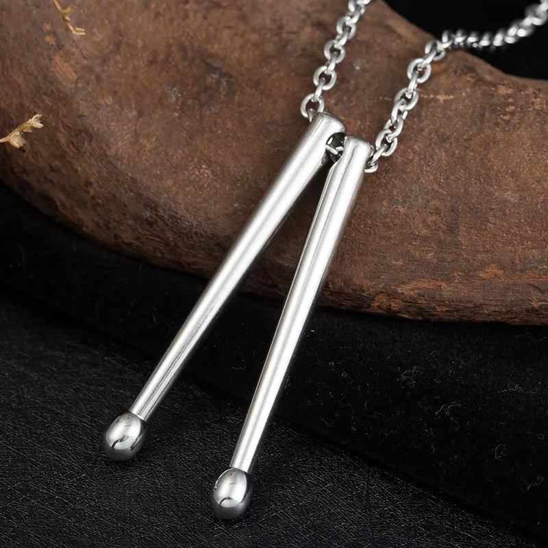 Trendy Hip-Hop Stick Drum Pendant Necklace Women\'s Men\'s Necklace New Fashion Titanium Steel Metal Punk Accessorie Party Jewelry