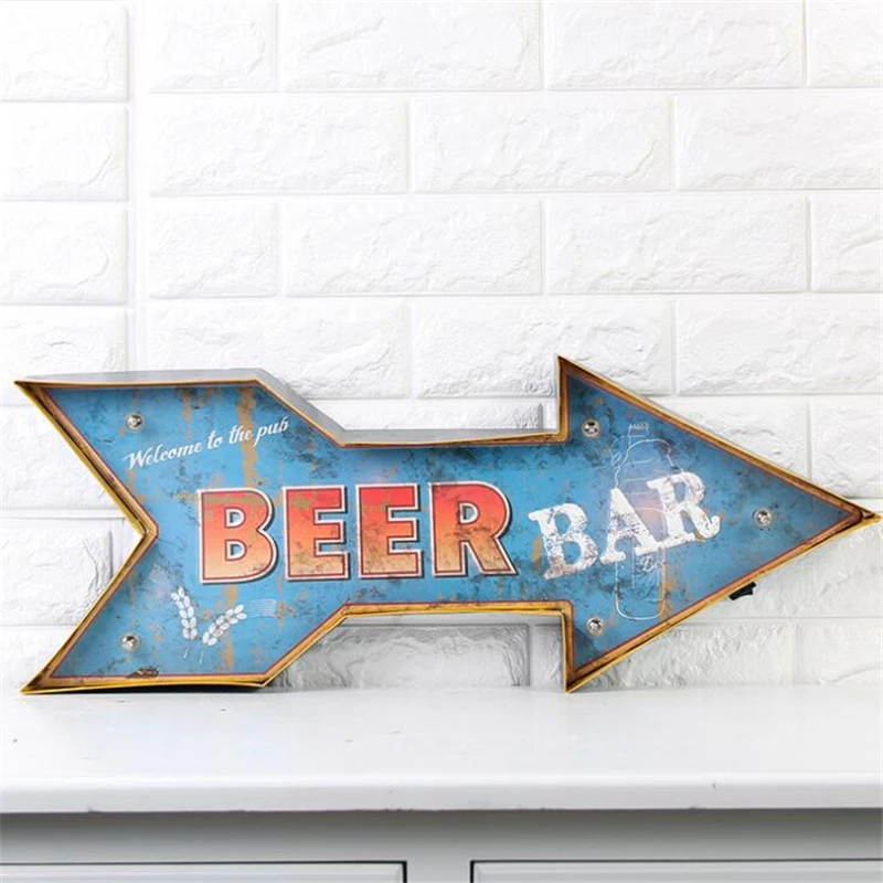 Beer Bar LED Vintage Signs Pub Bar Decoration Wall Lamp LED Metal Plate Neon Sign logo Light Home Decor Club Wall Hanging Art