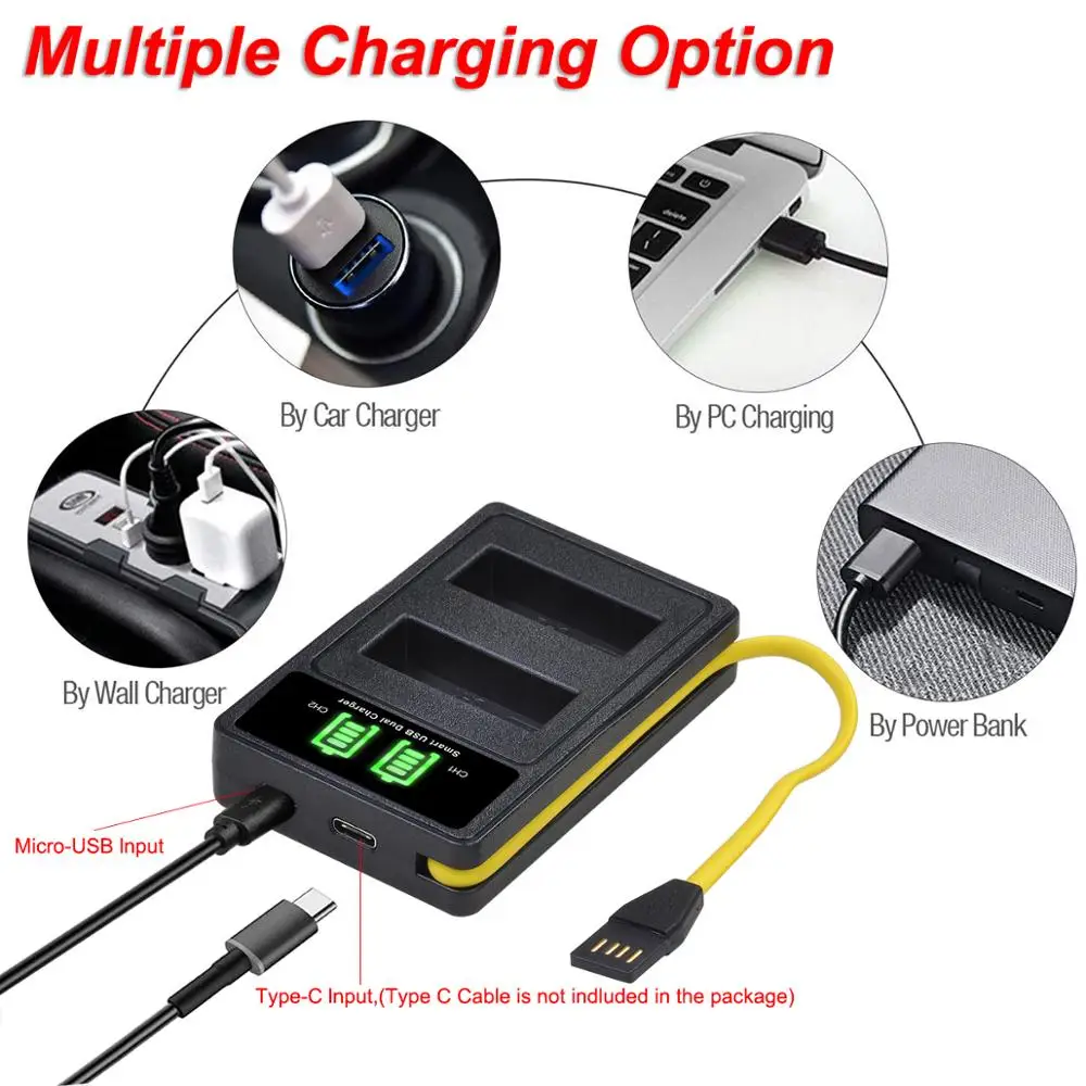 BLS-1 BLS-5 LED Dual Battery Charger for Olympus PS-BLS1, BLS-50, PS-BLS5 and Olympus OM-D E-M10, Pen E-PL2, E-PL5, E-PL6, E-PL7