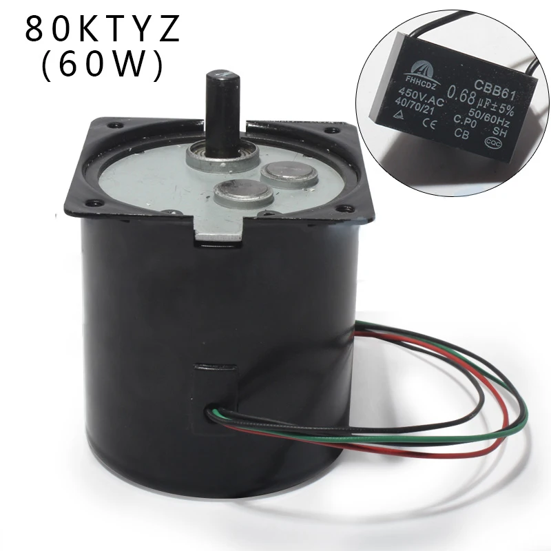 80KTYZ 60W AC 220V Synchronous Motor Permanent Magnet Torque 275kg.cm Slow Speed 5-50rpm Metal Gear Reversed CW CCW Engine