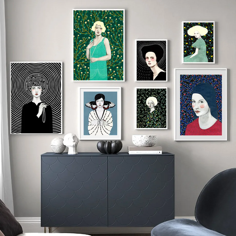 Abstract Girl Flower Butterfly Colorful Wall Art Canvas Painting Nordic Posters And Prints Wall Pictures For Living Room Decor