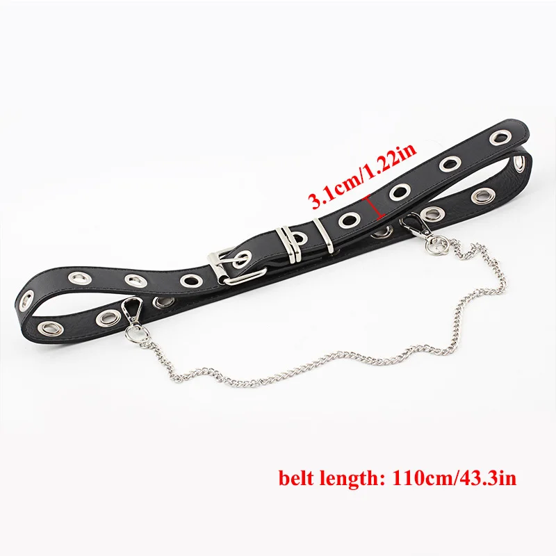 New PU Leather Waist Belt Punk Hip-hop Fashion Pin Buckle Black Adjustable Waistband With Chain For Ladies Girls Women Jeans Z15