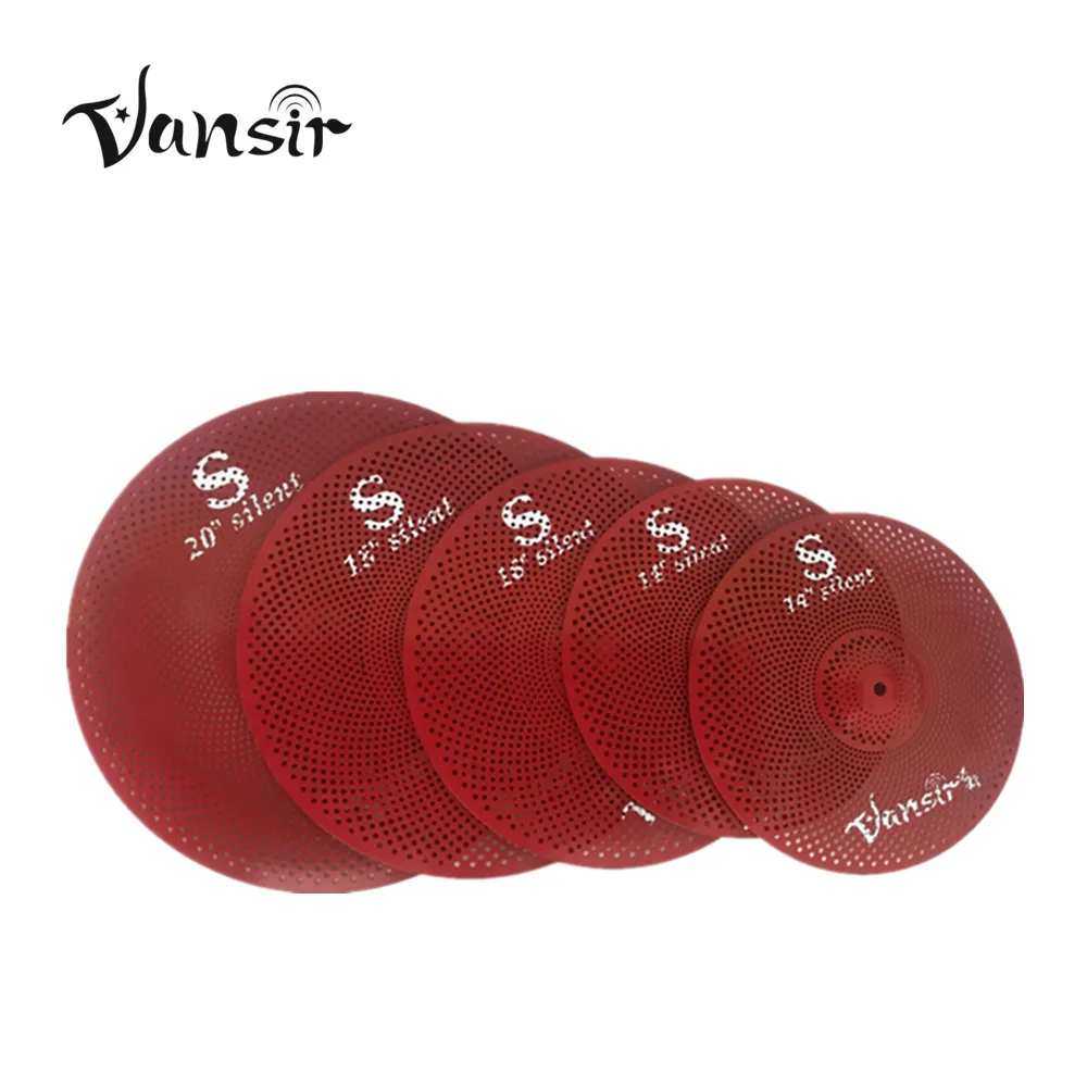 

Vansir 14" 16" 18" 20" 5 Pcs Pack Low Volume Silent Cymbals for Practice Cymbals Red Color