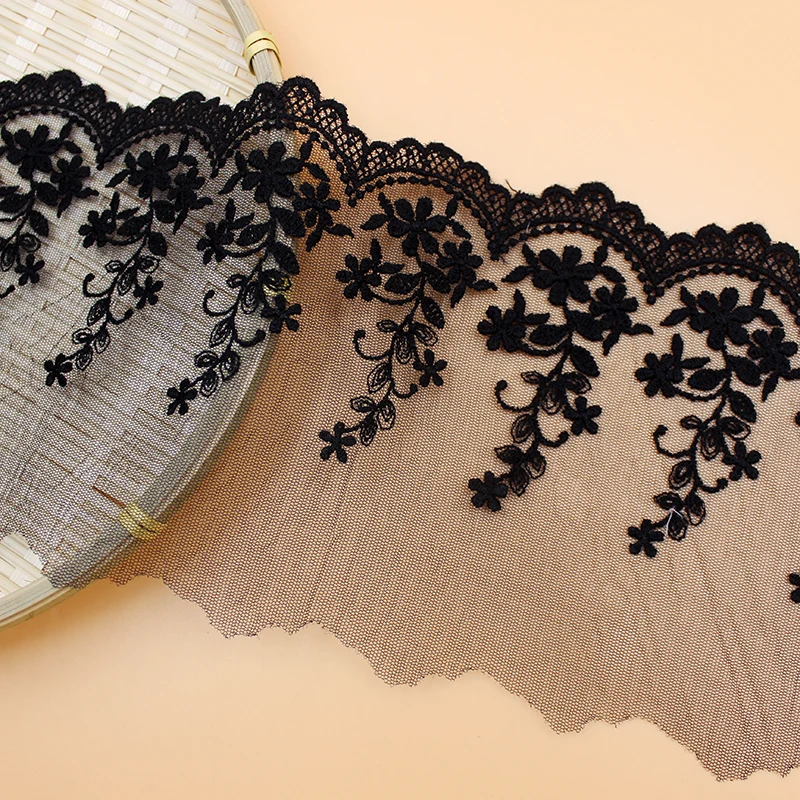 5yrd/lot Width 15cm Stylish Cotton Embroidered Mesh Lace Trim Garment Lace for Sewing Off White Beige Black Red Green