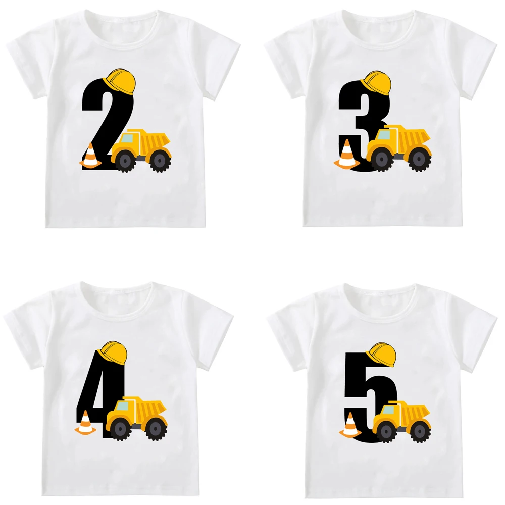 Kids Boys T-shirts Baby Short Sleeve Excavator Tops Children Fashion Tshirt 1 2 3 4 5 Years Boy Construction Birthday Shirts