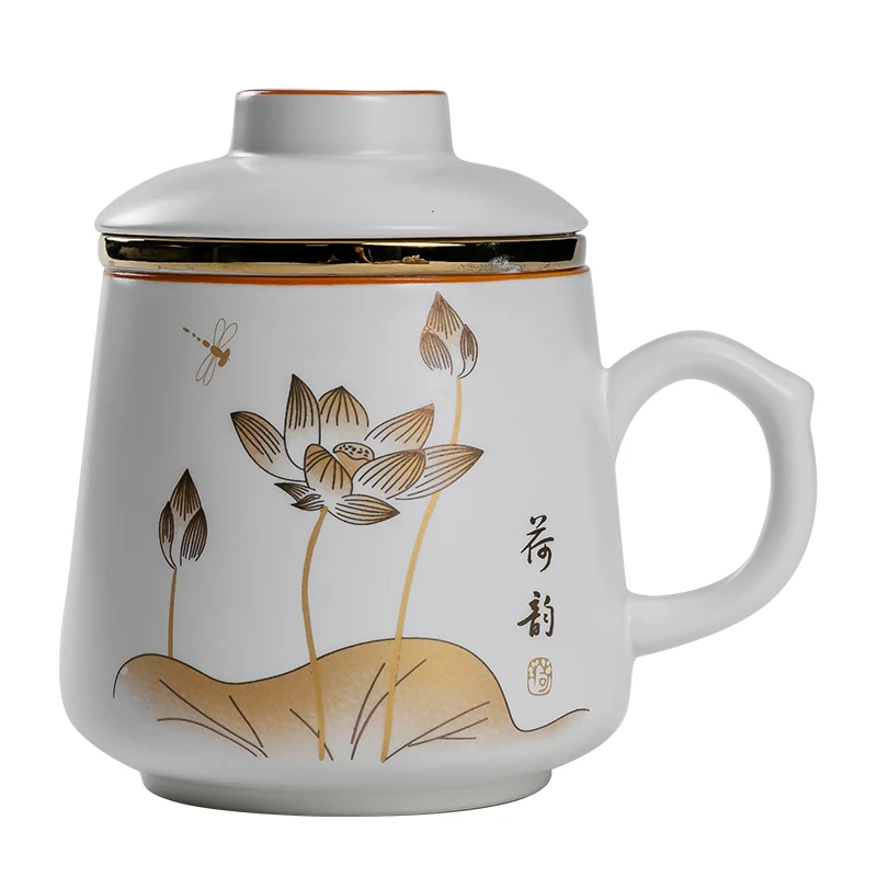 Mug Tea Water Separation Ceramic Tea Cup Office Home with Lid Filter Drinking Tea Cup Single Mug Chinese Gift Tea Making Tools