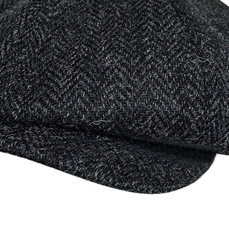 Pure Wool New Men\'s Brand Winter High Quality Black Newsboy Caps Herringbone Octagon Cap 2021 Women Gatsby Flat Hat BJM39