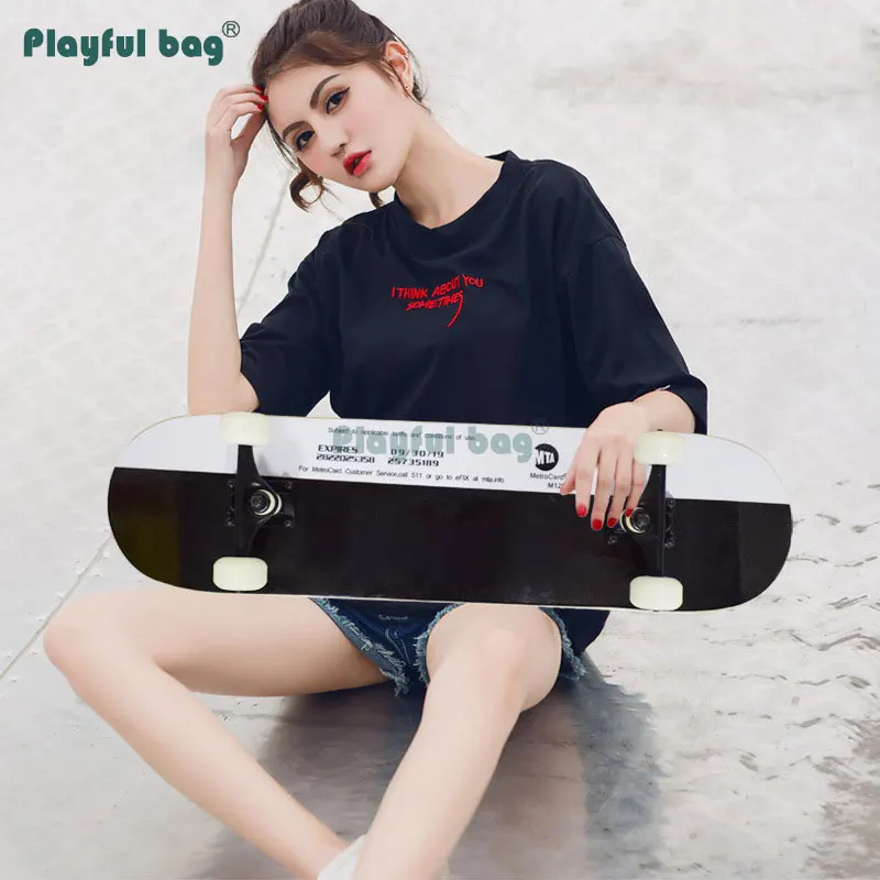 Playful Bag 2021 fashion pattern adult skateboard 101A Four wheels maple board Double rocker skateboard 78*19*10CM AMB44