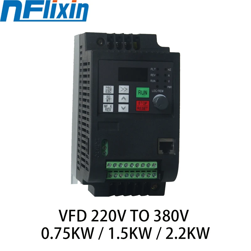 VFD 1.5KW / 2.2KW inverter 220V AC Frequency Inverter 1 phase input 3 phase 380 V output for 380V AC Motor