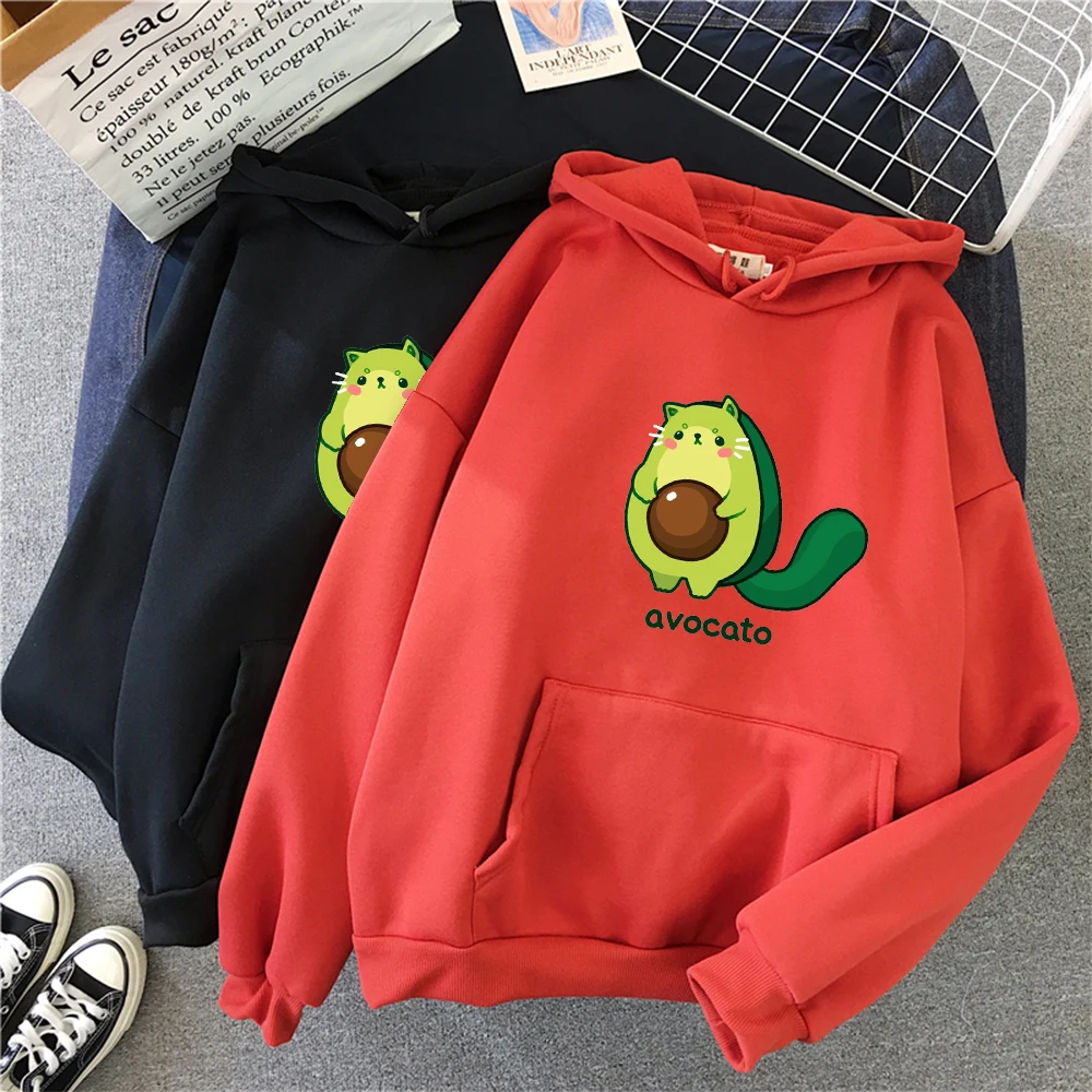 Winter Personality Cute Couple Pullover Cartoon Avocado Print Warm Casual Student Hoodie Fashion Tide Clothes Female Sudadera