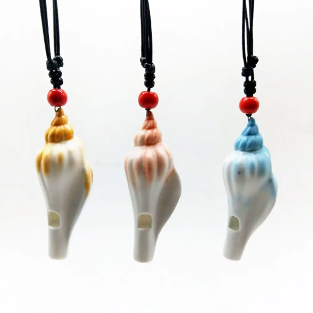 Handmade ceramic Conch Whistle bead Sweater chain pendant necklace N278
