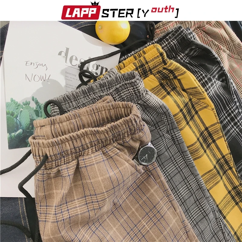 Lappster mulheres streetwear calças xadrez 2020 harajuku cintura alta corredores estilo coreano sweatpants senhoras outono calças mais tamanho