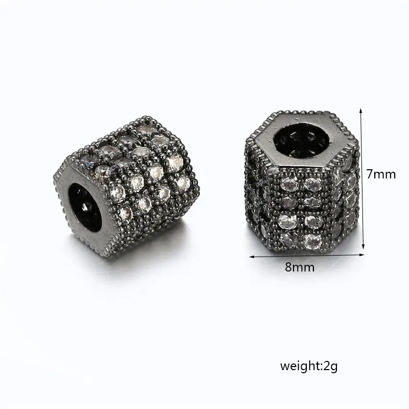 3 Stks/partij Sexangle Cz Bead Diy Sieraden Maken Hexagon Space Bead Messing Micro Pave Kubieke Zirkoon Charm Kralen Voor Mannen vrouwen Armband