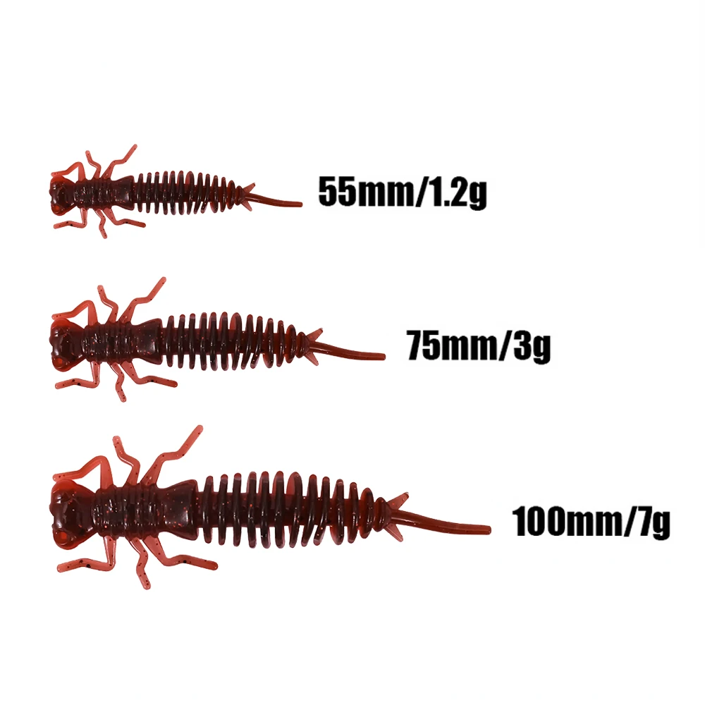 5/10Larva Soft Lures 55mm 75mm 100mm Artificial Lures Fishing Worm Silicone Bass Jigging Baits pesca Bionic Bait Dragonfly Larva