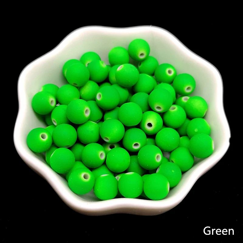 50pcs 8mm Rubber Beads Charm Neon Round Loose Spacer Acrylic for Jewelry Making DIY